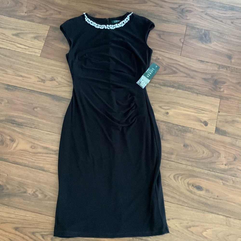 Lauren Ralph Lauren Black Midi Dress with Silver Trim